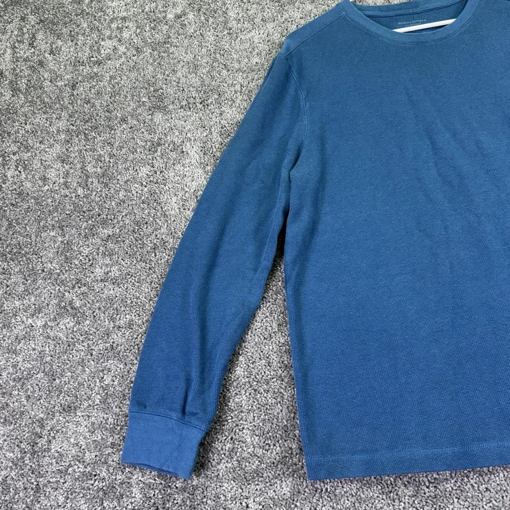 Banana Republic Shirt Mens Large Blue Thermal Waffle Knit Long Sleeve Crew Neck
